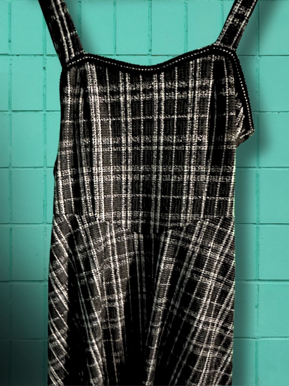 Black and White Plaid Sleeveless Jumper Dress